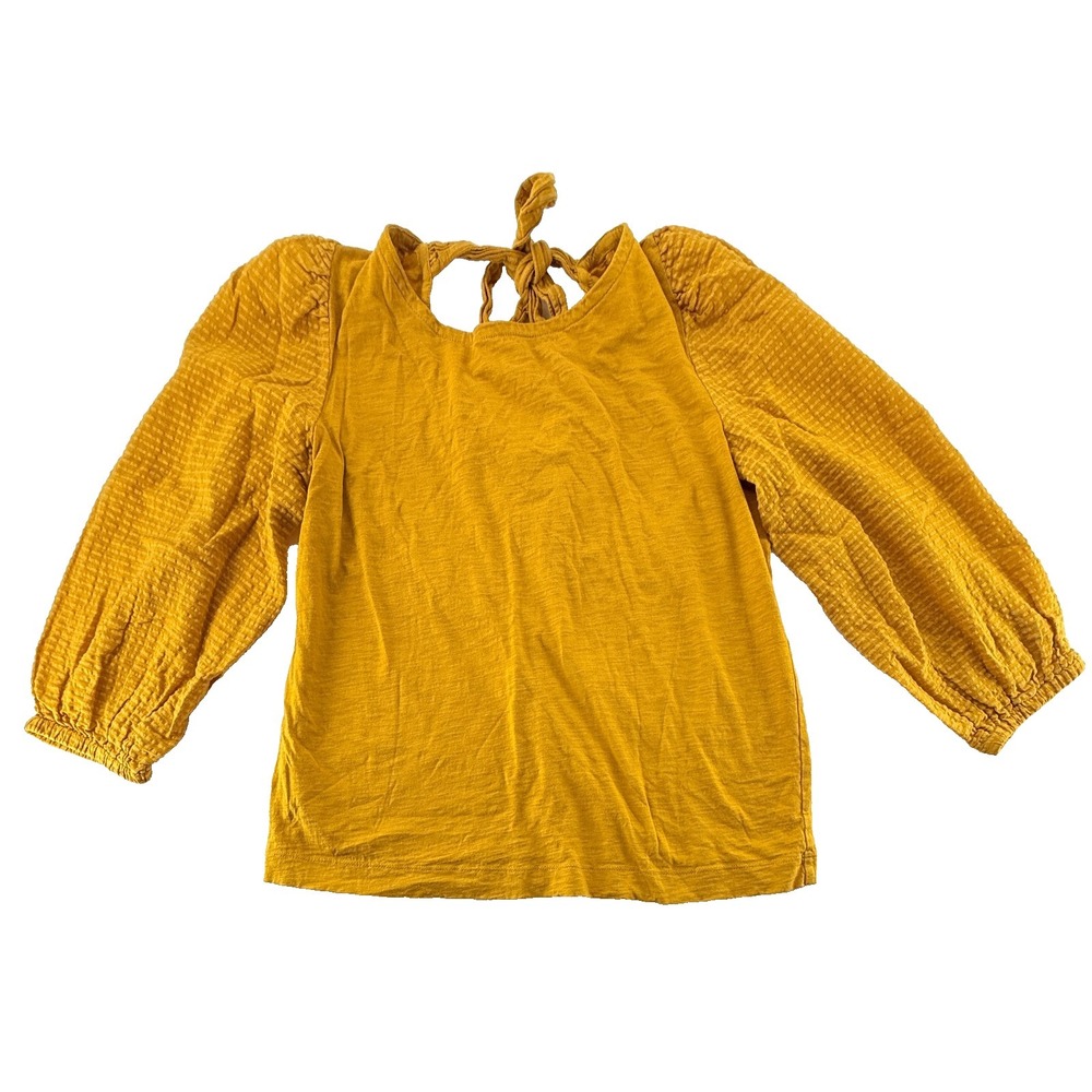 LOFT Womens Medium Mustard Yellow Boho Peasant Blouse Puff Sleeve